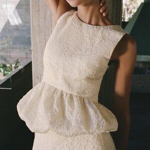 Zara Textured Peplum Top Soft Gold M | Sleeveless Round Neck | NWT Chic Party